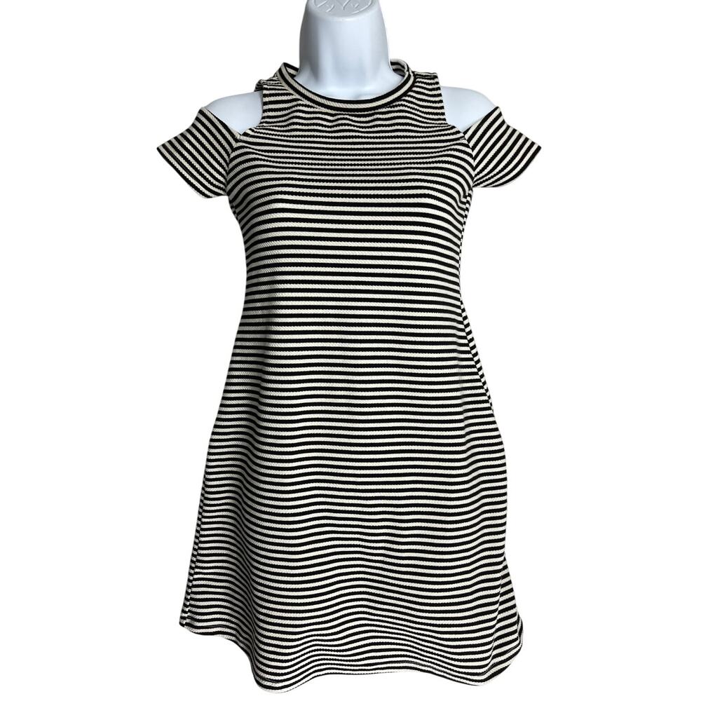ZARA Dress S Black Beige Striped Cold Shoulder Short Sleeve Y2K Date Going Out